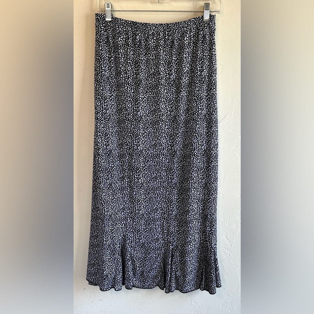 Perseption Black/White Animal Print Stretchy Career Ruffle MIDI Skirt Sz 2X